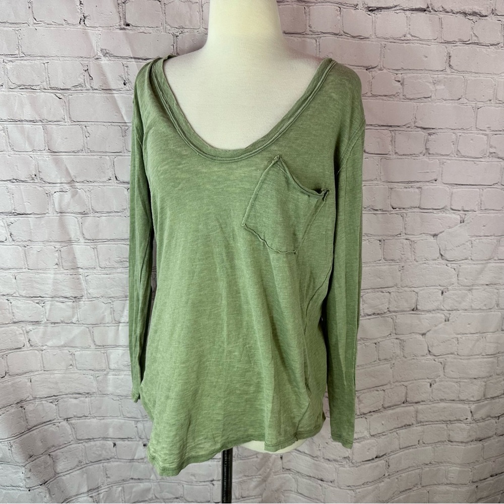 We The Free people Olive Long Sleeve Tee womens S over-sized tunic layering
